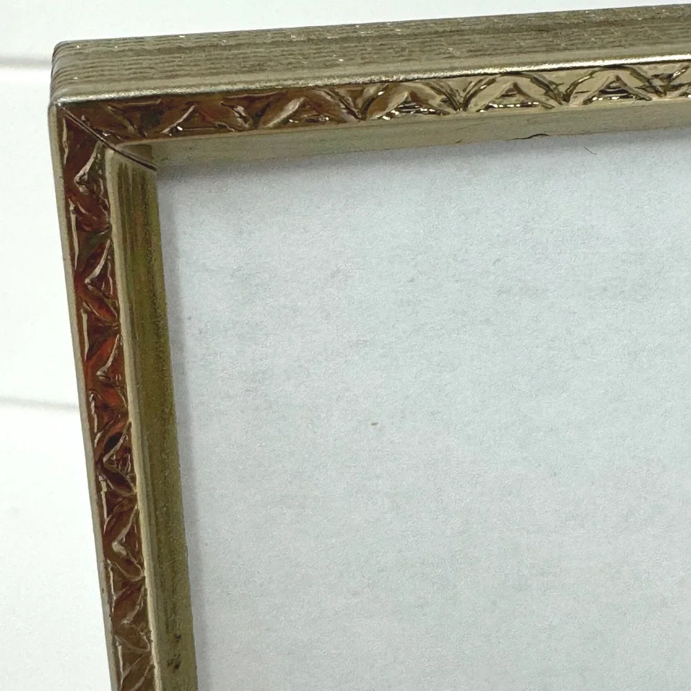 Vintage Ornate Brass Double Folding Picture Frame Embossed Floral Hinged 3.5 x 5